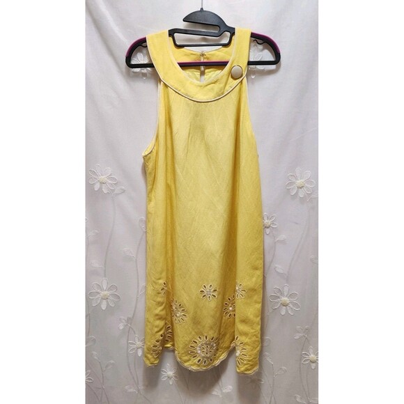 Jessica Howard Womens 16 Yellow Sun Dress Embroided Summer Eyelet Floral Church - Picture 1 of 16